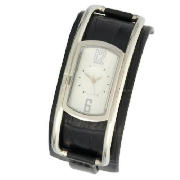 ladies brown leather cuff watch