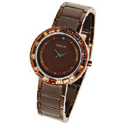 ladies brown round stone set bracelet watch