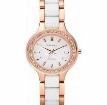 DKNY Ladies Ceramix White Rose Gold Watch