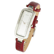 ladies red strap silver oblong watch