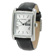MENS BLACK LEATHER SQUARE FACE WATCH