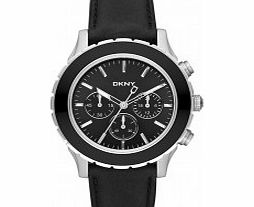 DKNY Mens Sport Black Leather Watch