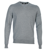 DKNY Mid Grey Melange V-Neck Sweater