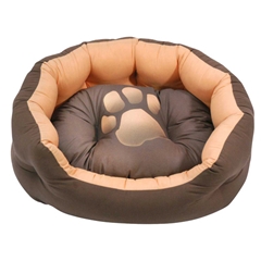 Medium Chocolate and Beige Paw Print Round Dog Bed by Do Not Disturb