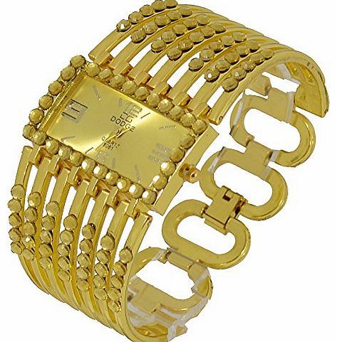 DODGE L1 Ladies Yellow Gold Tone Diamante Bling Crystal Bracelet Wrist Watch