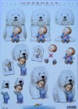 A4 3D step by step Morehead decoupage sheet - cute baby boy, old English sheepdog