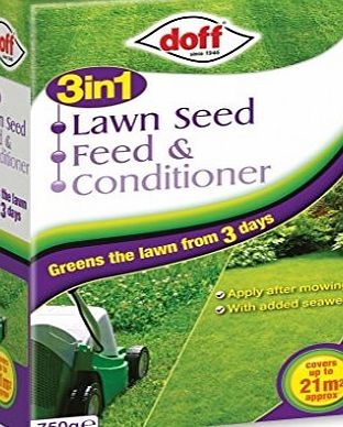 Doff 3in1 Lawn Seed, Feed amp; Conditioner 750g - With Added Seaweed - Covers 21m2