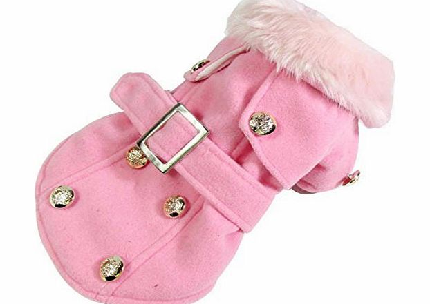 Dog Fashion Elegant Jacket Warm Coat with Woolen Collar Pets Dogs Cats Winter Clothes, Pink, Medium