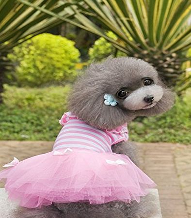 Dogloveit Grenadine Tutu Stripe Dress With Bow Summer Cute Clothes For Dog Cat Puppy Pet,Pink,X-Small