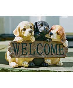 Dogs with Welcome Sign