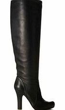 Black leather knee-high boots