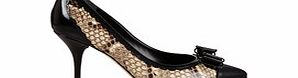Black snakeskin print leather mid heels