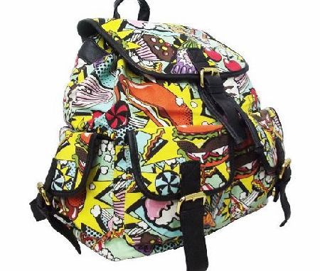 Dolce Amore Punk Pop Art Print Twin Pocket Backpack / Rucksack / School Bag