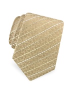 Dolce and Gabbana Beige All-over Logo Striped Woven Silk Tie
