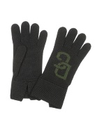 Black and Green Logoed Knit Wool Gloves