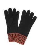 Dolce and Gabbana Black and Rust Orange Logoed Cuff Knit Gloves