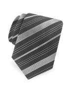Dolce and Gabbana Black and Silver Striped Woven Silk Tie
