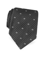 Black and White Mini Logo Web Woven Silk Tie