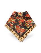 Dolce and Gabbana Black Floral Leopard Frame Chiffon Silk Square Scarf