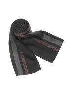 Black Signature Stripe Wool and Silk Long Scarf