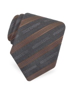 Brown and Gray Signature Stripe Woven Silk Tie