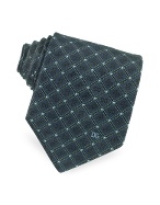 Dark Blue Logo Checked Woven Silk Tie
