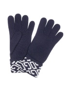 Dark Blue Logoed Cuff Knit Wool Gloves