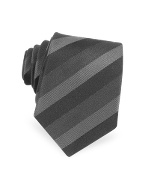 Dark Gray Bands Woven Silk Narrow Tie