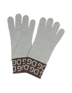 Dolce and Gabbana Light Blue and Brown Logoed Cuff Knit Gloves
