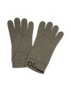 Stone Gray Logoed Cuff Knit Gloves