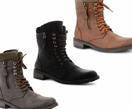Dolcis New Dolcis Ladies Black Lace Up Zip Combat Military Biker Ankle Boot Size UK 3-21