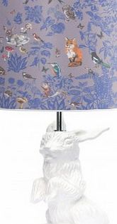 Domestic Jeannot white rabbit and grey forest lamp -