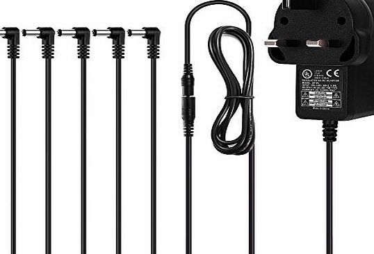 Donner Effects Power Supply, Donner Guitar Pedal Power Adapter Output 9V DC 1A (1000mA) with Negative 5 Way Daisy Chain Cables