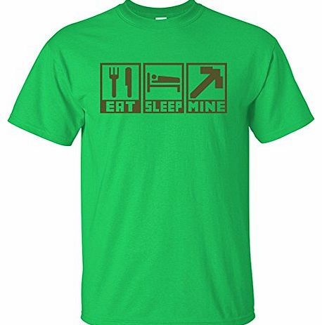 Doodleman Childs Gamer T-Shirt Eat Sleep Mine (X/Large Age 12-13 36`` Chest, Green)