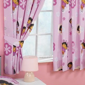 Dora The Explorer Dora Pink Flowers Curtains (54 inch drop)