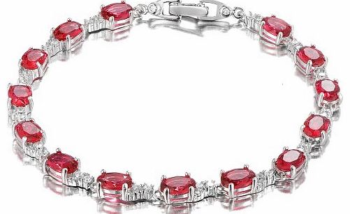 Dormith 925 sterling silver white new fashion sapphire blue and ruby red AAA cubic zircon luxury jewelry bracelets wedding bracelets for women platinum plating (red)