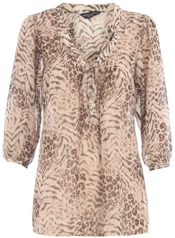 Dorothy Perkins Animal pintuck tie neck blouse
