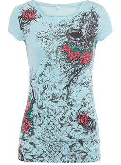 Dorothy Perkins B-Soul aqua roses t-shirt