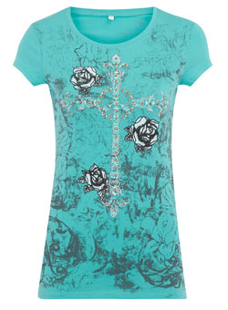 Dorothy Perkins B-Soul green crucifix t-shirt