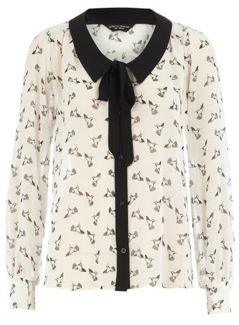Bird print pussybow blouse DP05306182