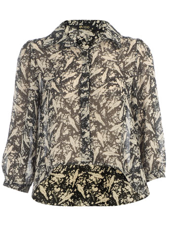 Bird print tail back blouse DP51000640