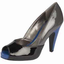 Black and blue peeptoe shoes