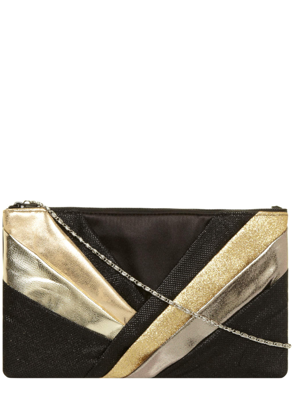 Dorothy Perkins Black and Metallic Layered Clutch Bag 68110001