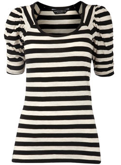 Dorothy Perkins Black/cream ruch sleeve top