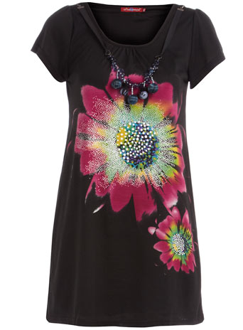 Black flower t-shirt dress DP50131109