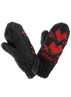 Black heart mittens