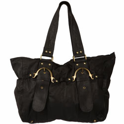 Black large buckle leather tote bag