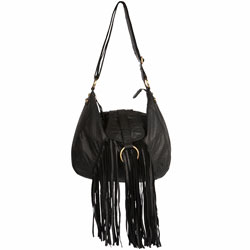 Black large leather fringe bag