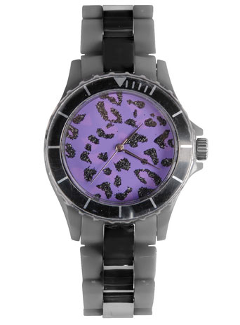 Black leopard print dial watch