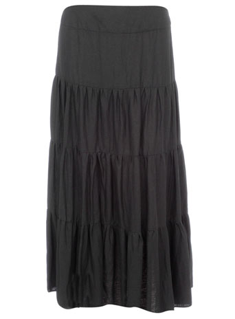 Black linen tiered maxi skirt